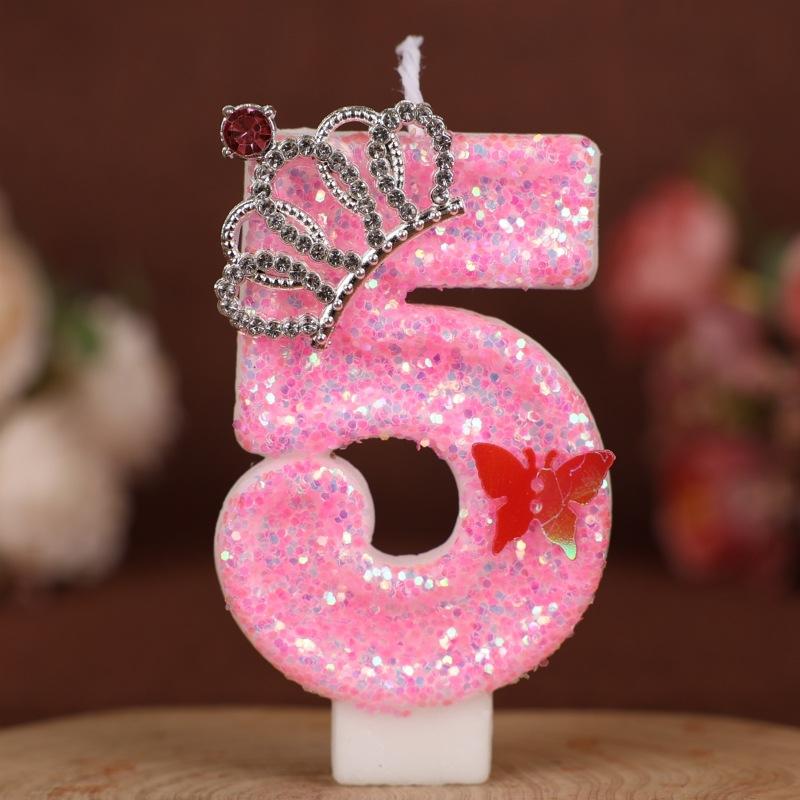 Number Birthday Candle Pink Crown Princess Cake First Year Decoration Candle Handmade Number Candle 0-9