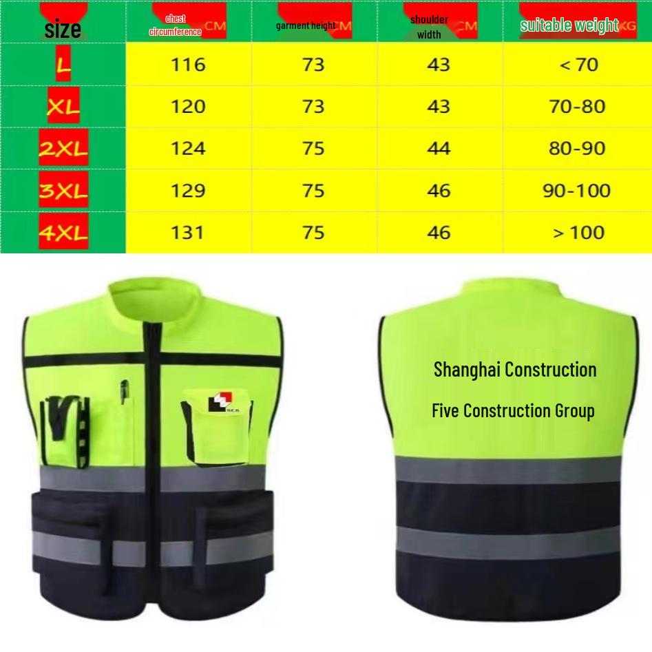 Multi-Pocket Fluorescent Reflective Vest for Construction and Riding