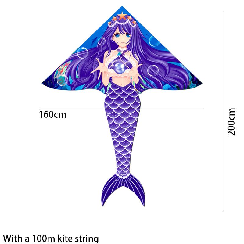 

Kite Childrens Triangle Cartoon Mermaid Print Breeze Easy To Fly Toy Flying Style B
