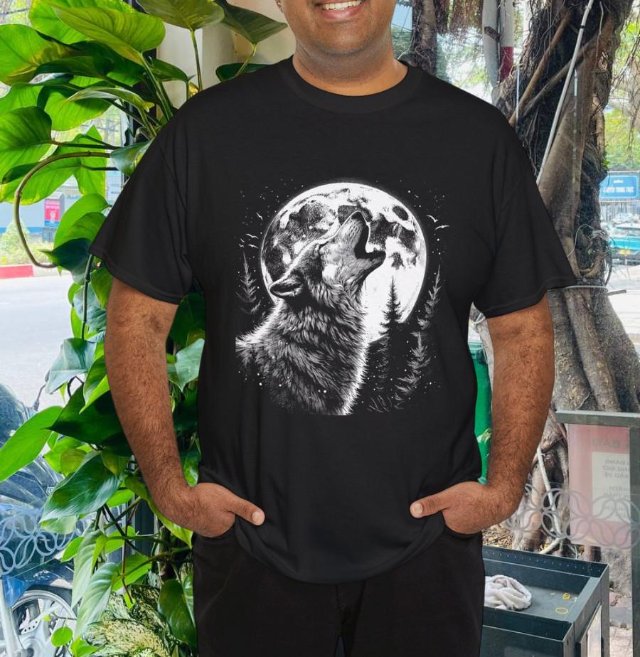 Графическая футболка Волк Воющий на Луну Лес Природа Дикая природа Животное Футболка 4XL