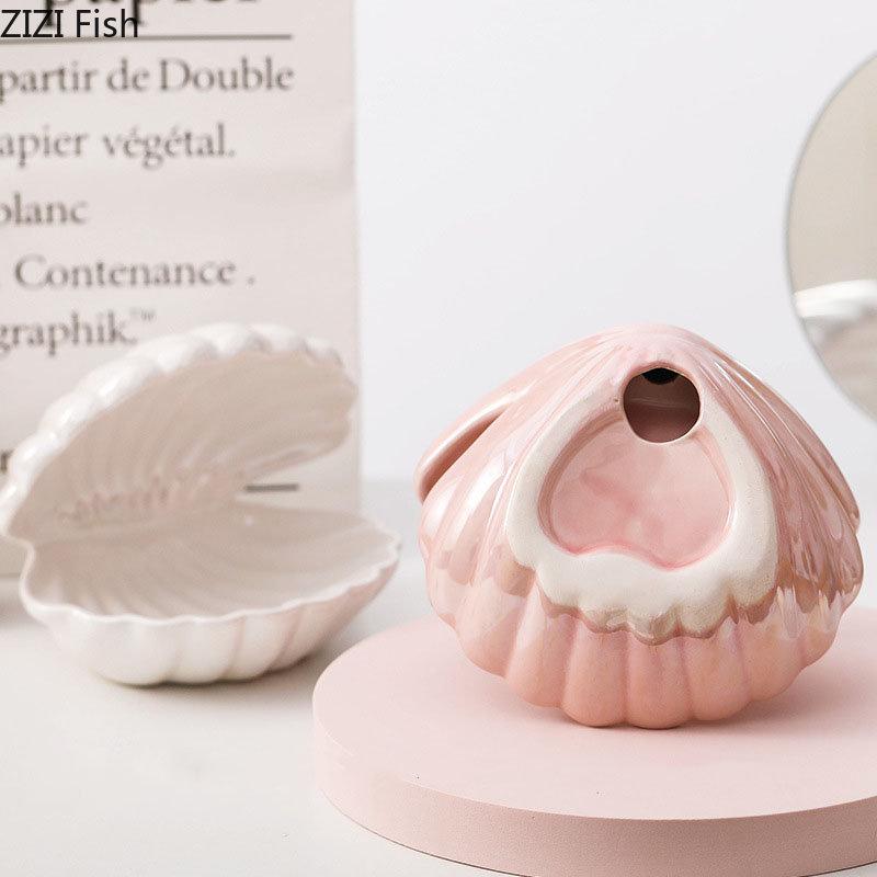 Dream Pearl Ceramic Lamp Desk Decoration Seashell Night Lamp Crafts Shell Storage Box Porcelain Ornaments Modern Home Decor