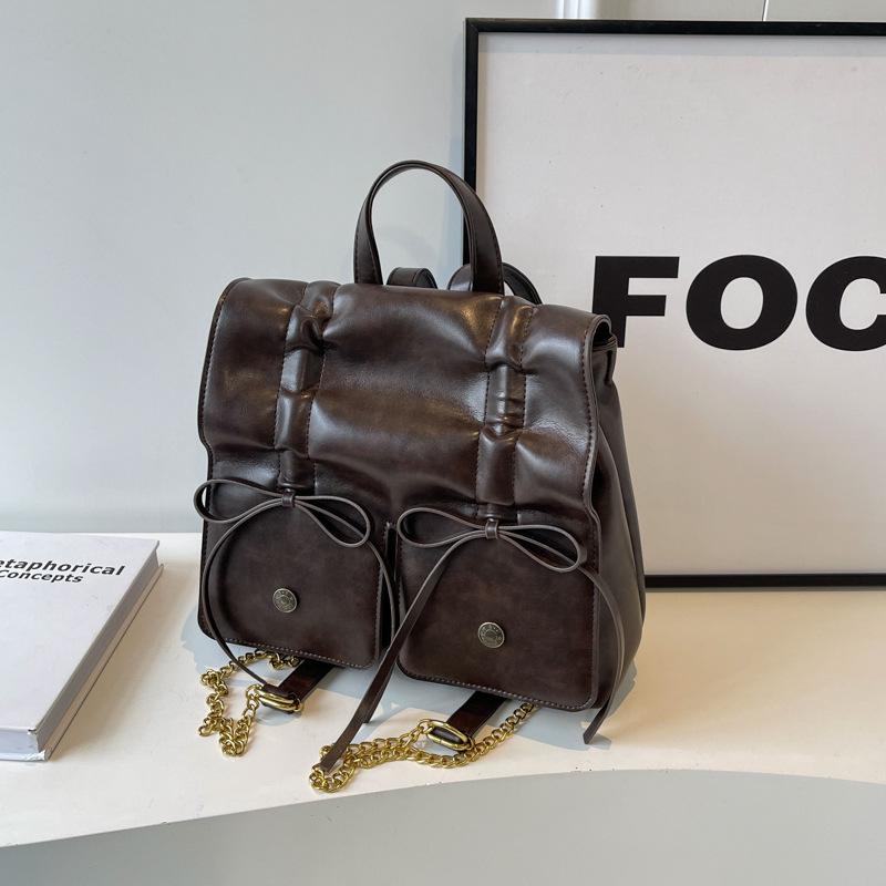 

Spring 2024 Fashion Bow Leather Backpack: Versatile, Large Capacity, Cute Handbag чорний