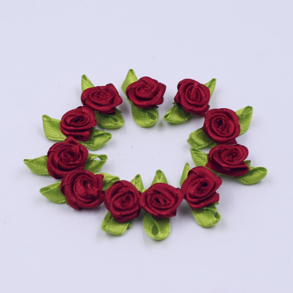 

50 шт. Мини атласные ленточные цветы Головка шелковой розы Лента DIY Свадебный бант Аппликации Поделки Шитье Аксессуары для одежды Украшения