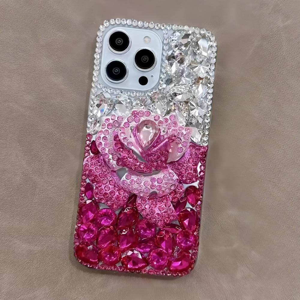 

Glitter Rhinestone Rose Flower Phone Case For XiaoMi Poco C75 C65 C71 C55 C61 4G 5G Bling Crystal Diamond Cover Poco C75 4G розовый