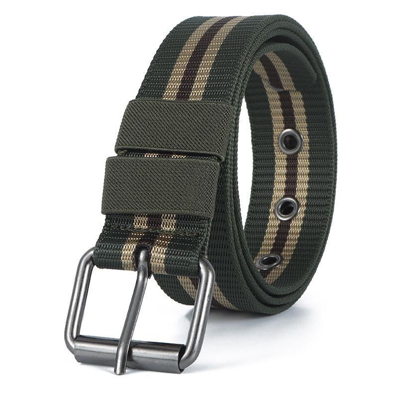 Men's Tactical Nylon Woven Belt with Full Eyelet Pin Buckle for Military Training.