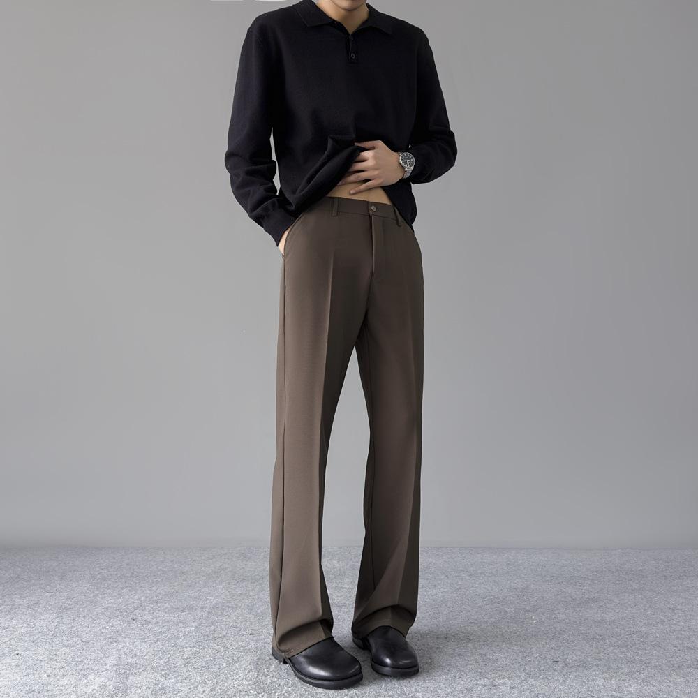 Summer New Black Straight Trousers Drape Feeling High Sense Scimitar Slightly Pull Pants Men's Casual Suit Trousers