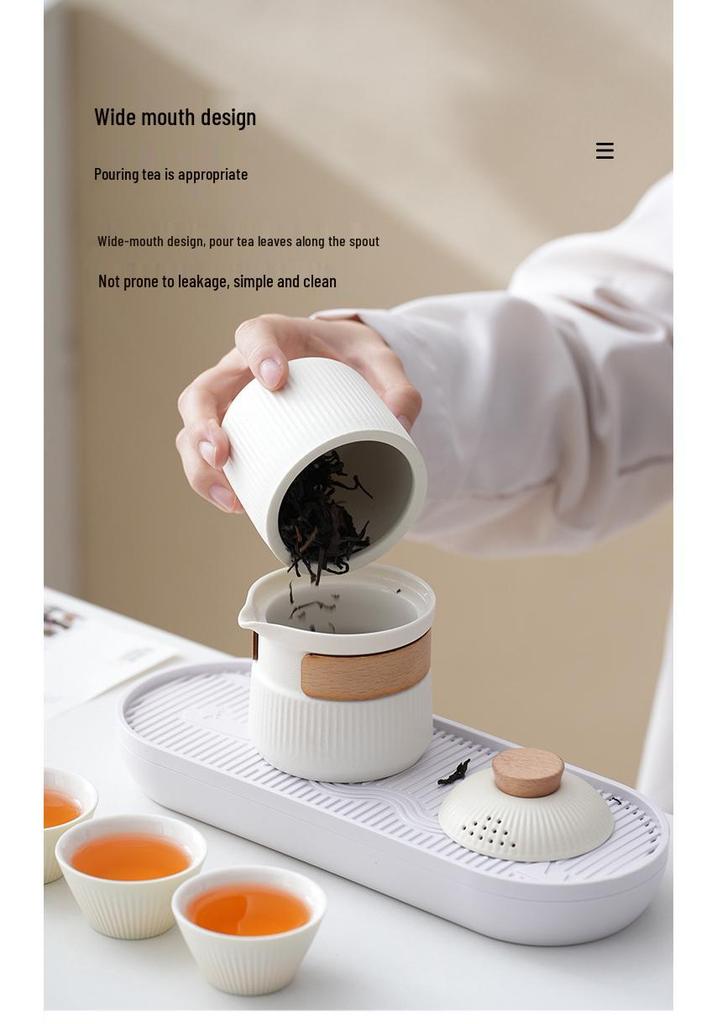 Portable Ceramic Travel Tea Set: One Pot, Three Cups, Custom Logo Option