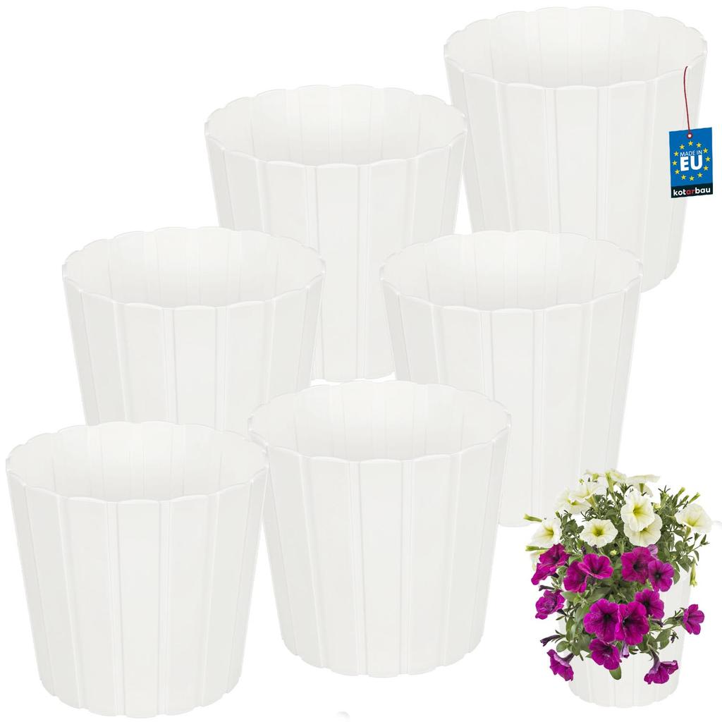 Plastic Flower Pot for Flowers and Herbs on the Balcony or Terrace, White, 24 cm, 6 pcs.