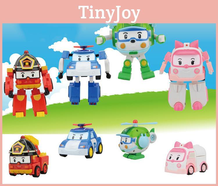 4 Pcs Robocar Poli Ambe Roy Helly Robot Transformers Toys Kids Gifts Educational