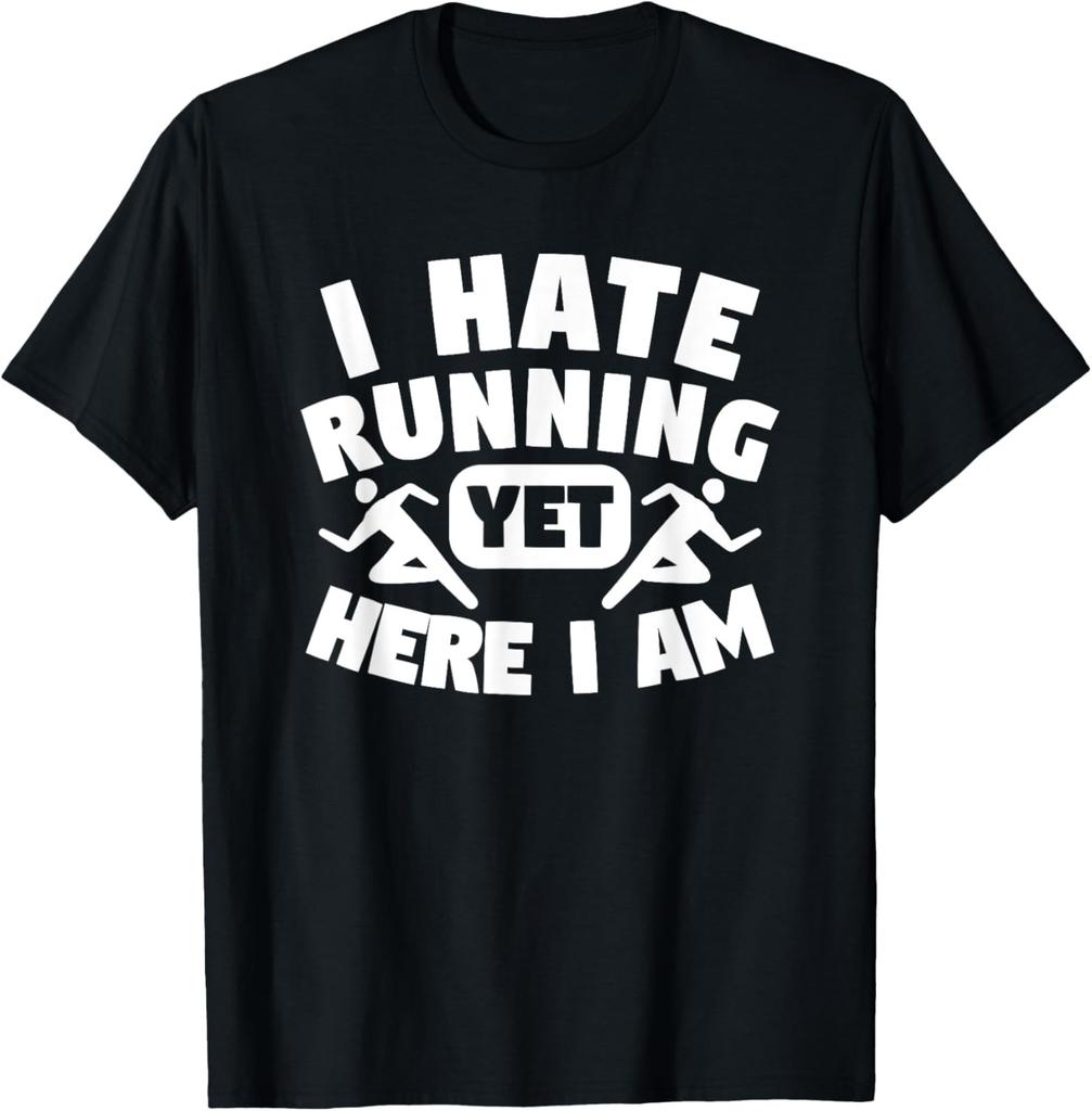Funny Sarcastic Mens I Hate Running Tshirt Marathon Runner Fitness Workout Tee for Guys Cotton Printed Short Sleeve Shirts Y2k