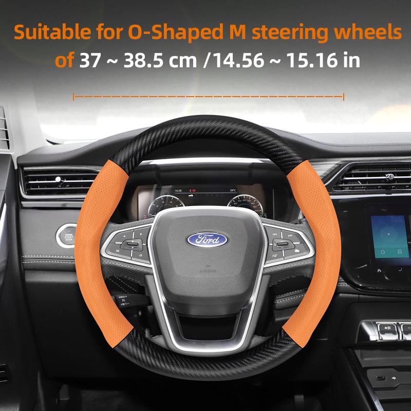 fypaj3 Suitable for Ford Breathable Holes Leather Matte Carbon Fiber Texture Steering Wheel Cover Suitable for Focus Mk2 Mk3 Fiesta Mk7 Transit Custom