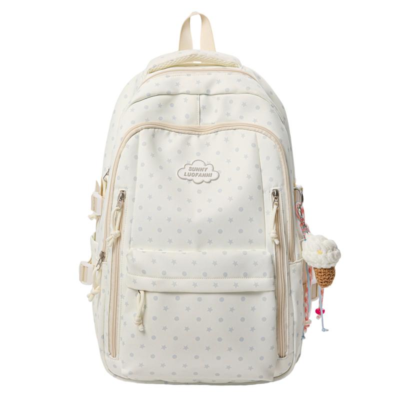 

Dot Print Backpack Student Lightweight Schoolbag Large Capacity Backpack бежевий