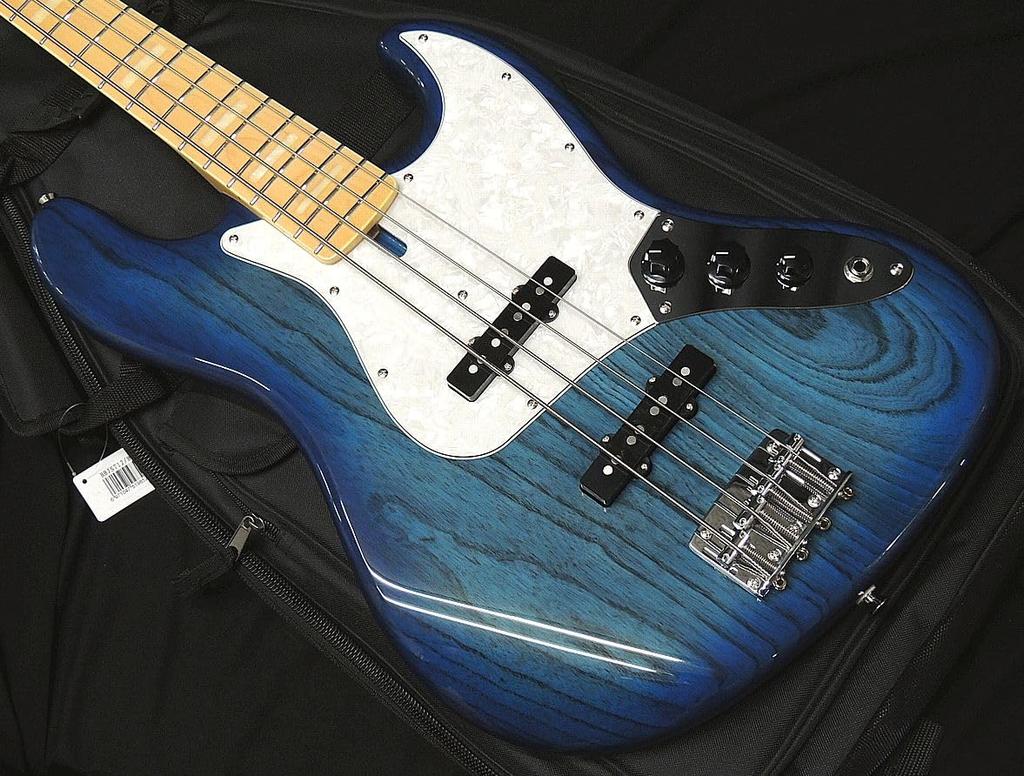 Fujigen FGN NJB100MBAH SBB Fujigen Jazz Bass Type Blue Burst Electric Bass See-Through Ash/Maple 4-String