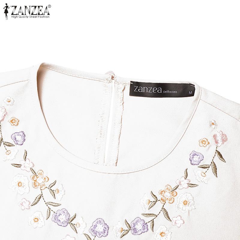 ZANZEA Women Casual Round Neck Long Sleeve Loose Floral Embroidery Dress