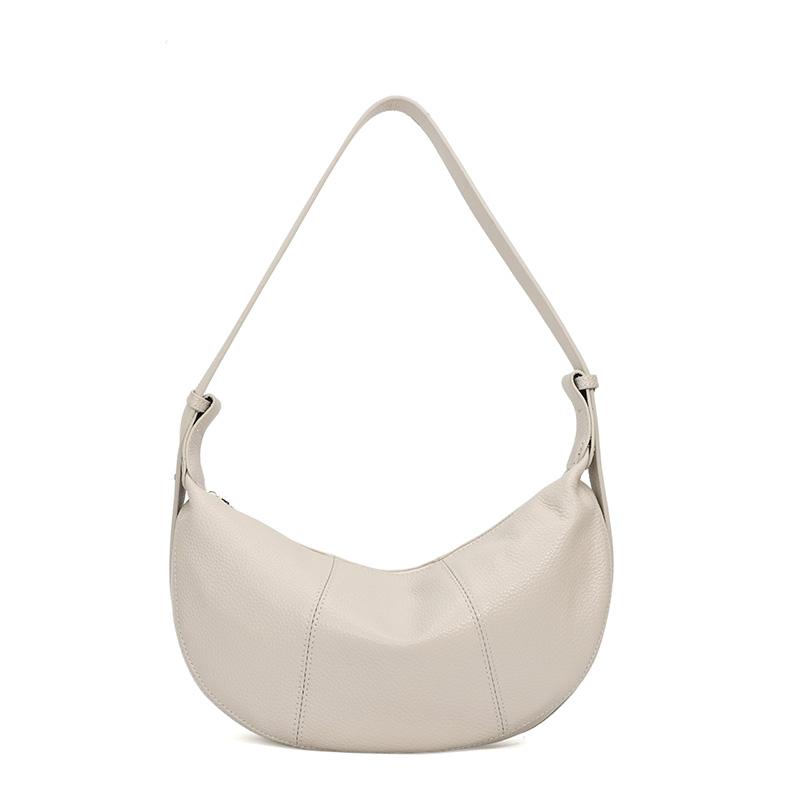 New Women Bags 100% Genuine Leather Underarm Totes Solid Color Commute Handbag Portable Adjustable Half Moon Female Shoulder Bag