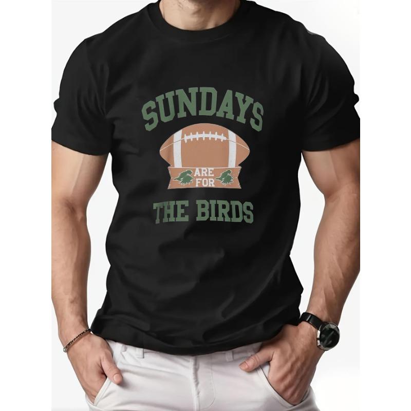 Mens Sunday Belongs to Birds Pattern Tshirt Breathable Football and Design with Green Letters and Eagle Logo