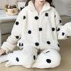 Women's Warm Flannel Polka Dot Pajamas: Long-Sleeved Zipper Set for Home and Out
