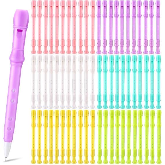 48 Pcs Novelty Flute Shape Rollerball Pens Cute Kawaii Creative Music Pens Black Gel Ink Kids Recorder for School Office Parties Desktop Decoration
