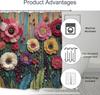 2D Embroidered Flower Shower Curtain 72X72 Inches Colorful Wooden Style Bathroom Decor Artistic Design
