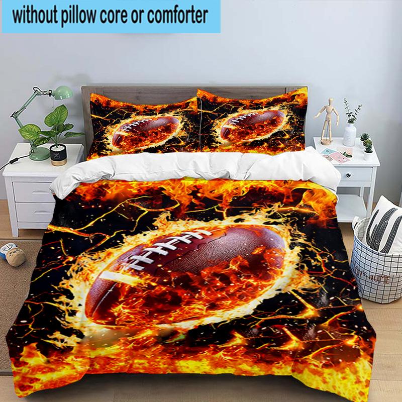 3PCS Flaming Football Artwork 3pcs Bedding,Including 3PCS Duvet Cover And 2pcs Pillowcases Perfect for Christmas,Ideal for Bedroom, Dormitory