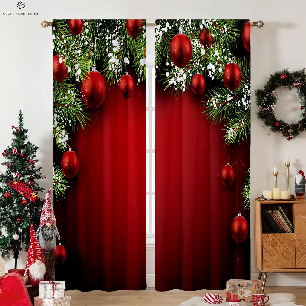 Perdele de Crăciun cu Imprimeu Fulg de Nea și Elan cu Aspect de Lemn, Perdele Decorative în Stil Retro Country pentru Dormitor, Living, 2 Buc.