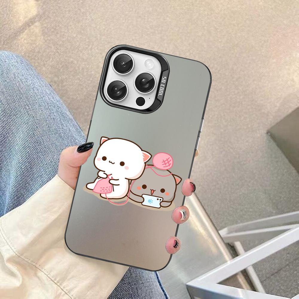 

Мультяшный чехол для телефона с персиковым моти и кошкой для IPhone 16 15 14 13 12 11 Pro Max X XR XSMAX 8 7 Plus, матовый, ударопрочный, задняя крышка iPhone 13 mini