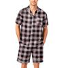 Men's Short Sleeve Button Down Pajama Set with Hemmed Shorts Soft Casual Sleepwear Lounge Set Available In Sizes S To XXXXL