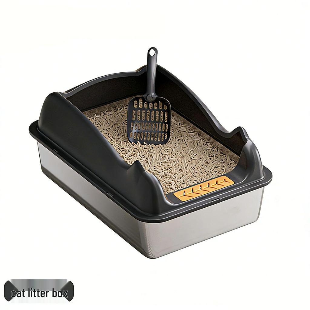 Top-Entry Stainless Steel Cat Litter Box with High Walls for Anti-Splash and Sand Control