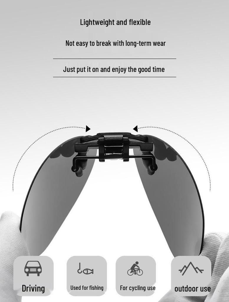 Unisex Ultra-Light Polarized Flip-Up Clip-On Sunglasses for Driving with UV Protection for Prescription Glasses