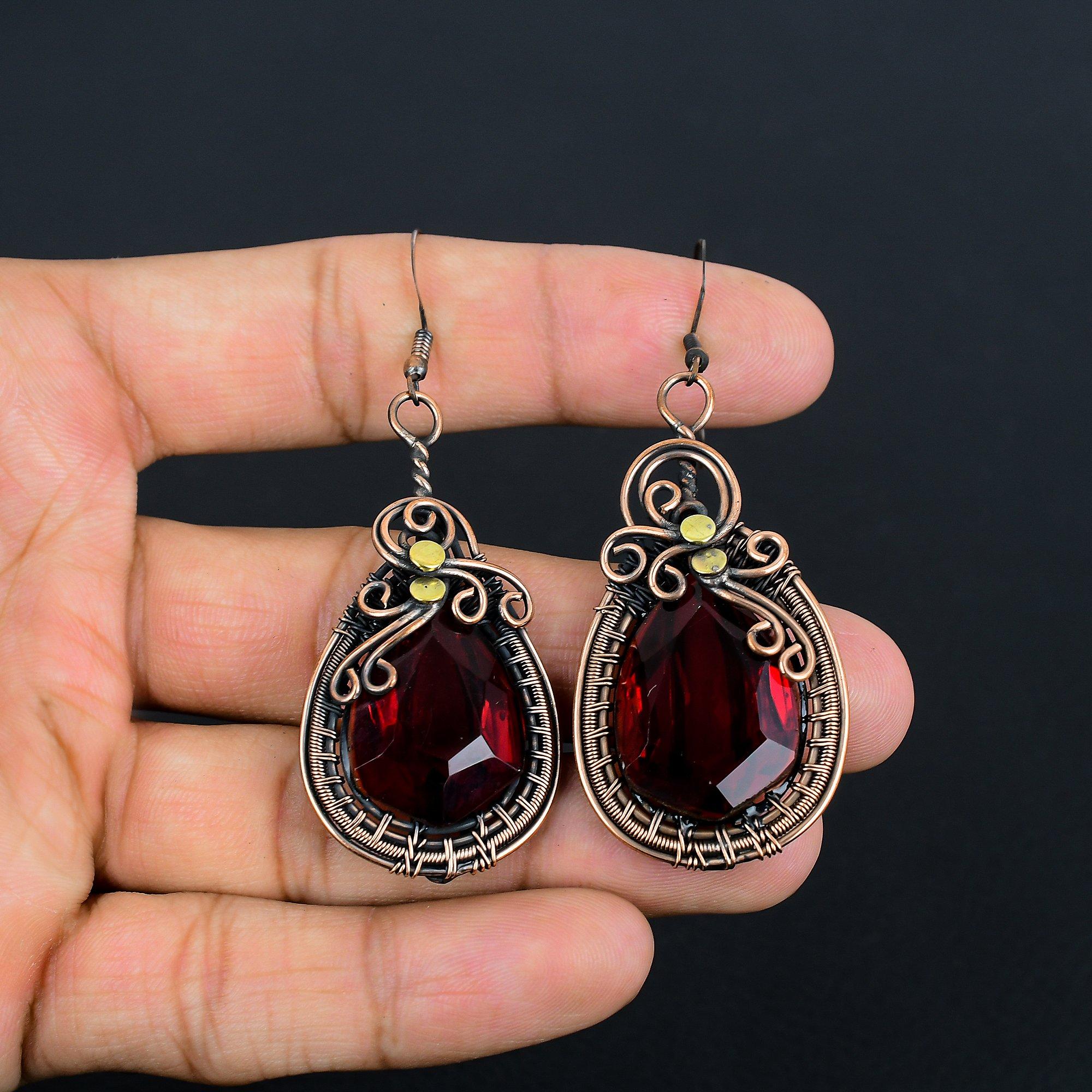 

Украшения из граната, серьги, обернутые медной проволокой 999 пробы, серьги из драгоценных камней ручной работы на День памяти 2.75 Inches