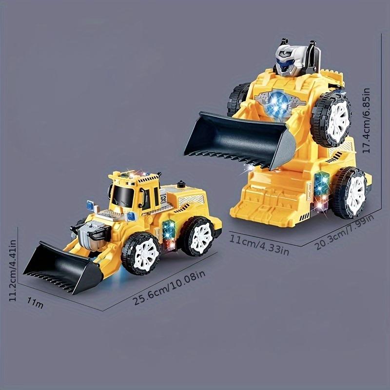 New Style Cool Yellow Transformable Construction Vehicle, Plastic Material with Obstacle Avoidance, Music and Lighting Effects, Gift, Holiday Present