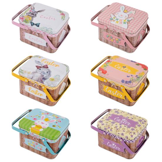 Osterplätzchen Aufbewahrungsbox Tragbare Blech Süßigkeitenbox mit 2 Griffen Leere Blechdose Keks Süßigkeiten Aufbewahrungsbehälter für Osterfest Partyzubehör