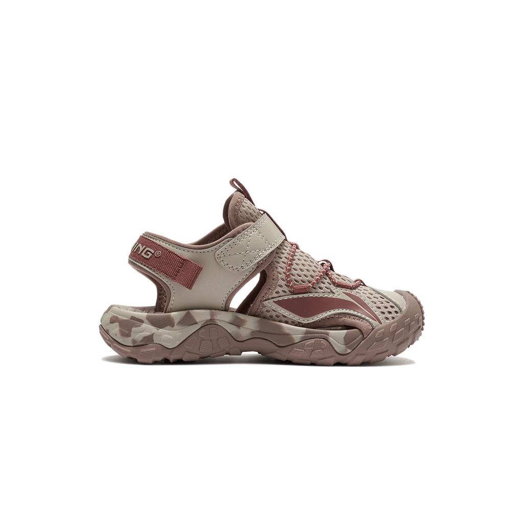 Li Ning Kids Sports Lifestyle Series Synthetic Leather Fashion Simple Versatile Breathable Low-Top Sandals Kids Sandals Deerskin-Brown YKKS016-15