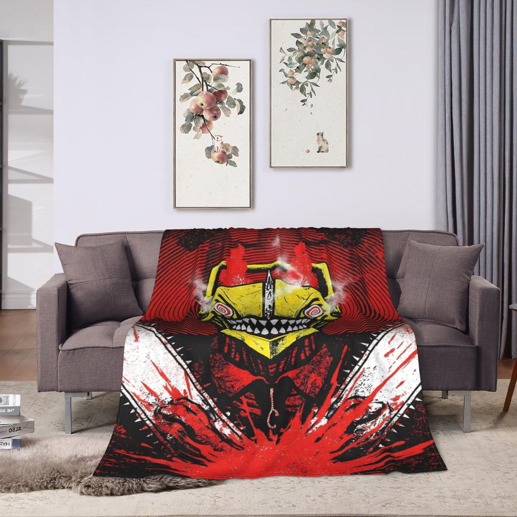 Denji brutal anime Blanket Chainsaws Mans Travel Flannel Throw Blanket For Outdoor Soft Quality Bedspread Birthday Present