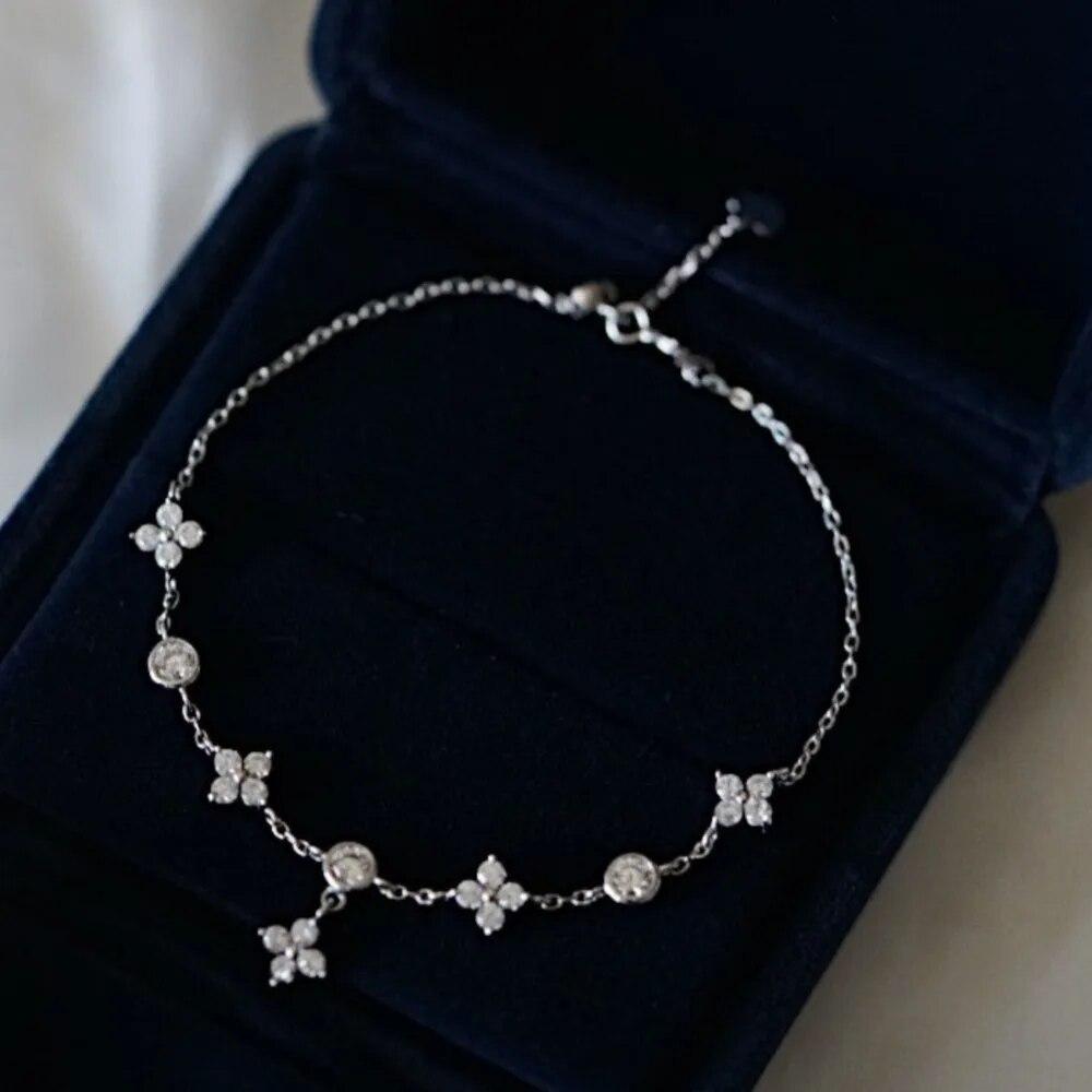 ANENJERY Brățară cu zircon strălucitor cu design de flori pentru femei Moda Brățări simple cu lanț Bijuterii de nuntă