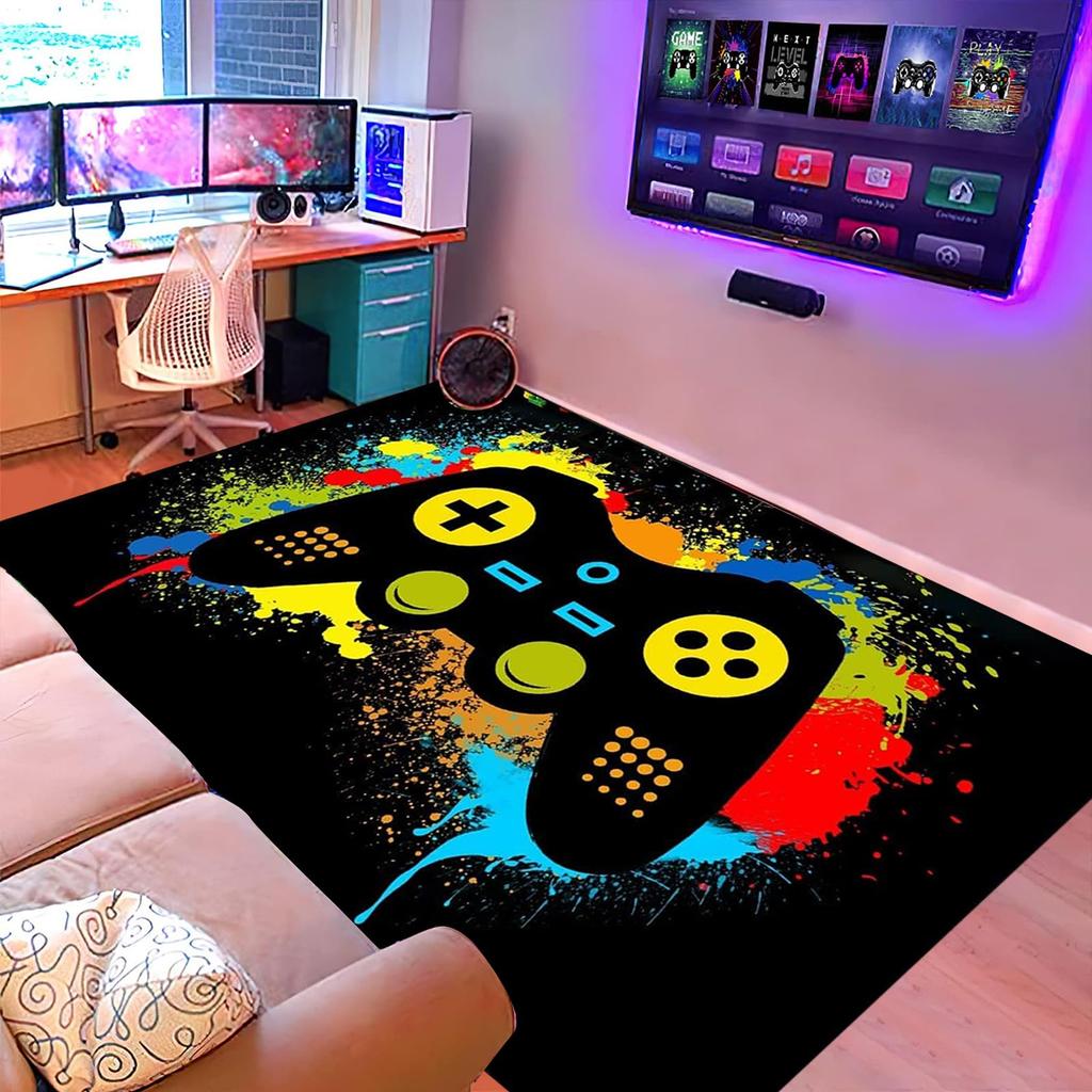 Video Game Carpet Cartoon Gamepad Area Rugs Gamer Controller Floor Mat Non-Slip Home Bedroom Teens Playing Room Decor Doormat