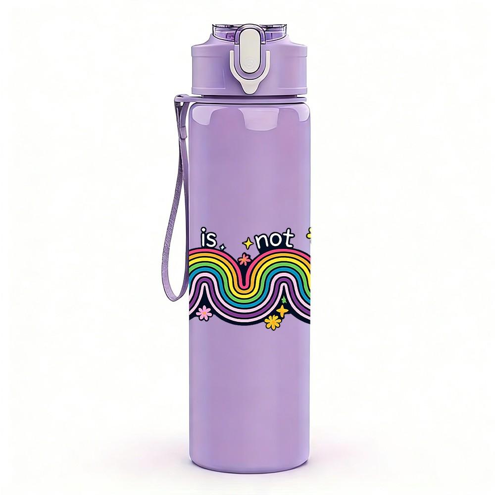 1PC Wavy Groovy Rainbow Swirl Print 750ml Color Plastic Sports Water Bottle Leakproof Flip Straw Lid Suitable for Sports Office Home Use