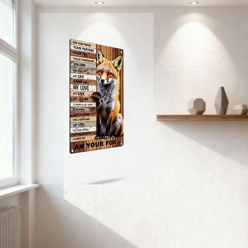 Rustic Wooden Fox Plaque with Motivational Phrases Metal Backing Decorative Wall Hanging for Home Man Cave