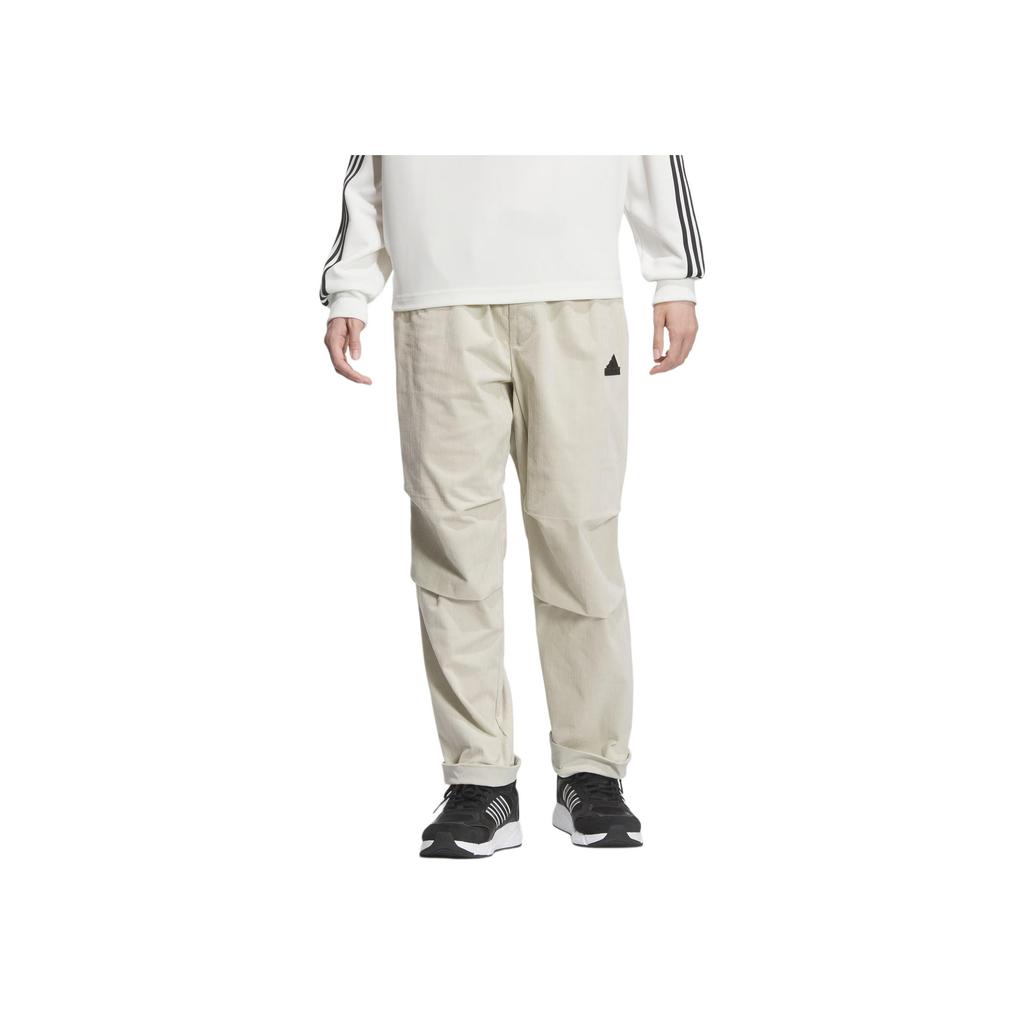 Adidas FW24 Tech Textured Series Logo Pattern Mid-Rise Casual Pants Men Bottoms Sesame Earth-Gray JI8691