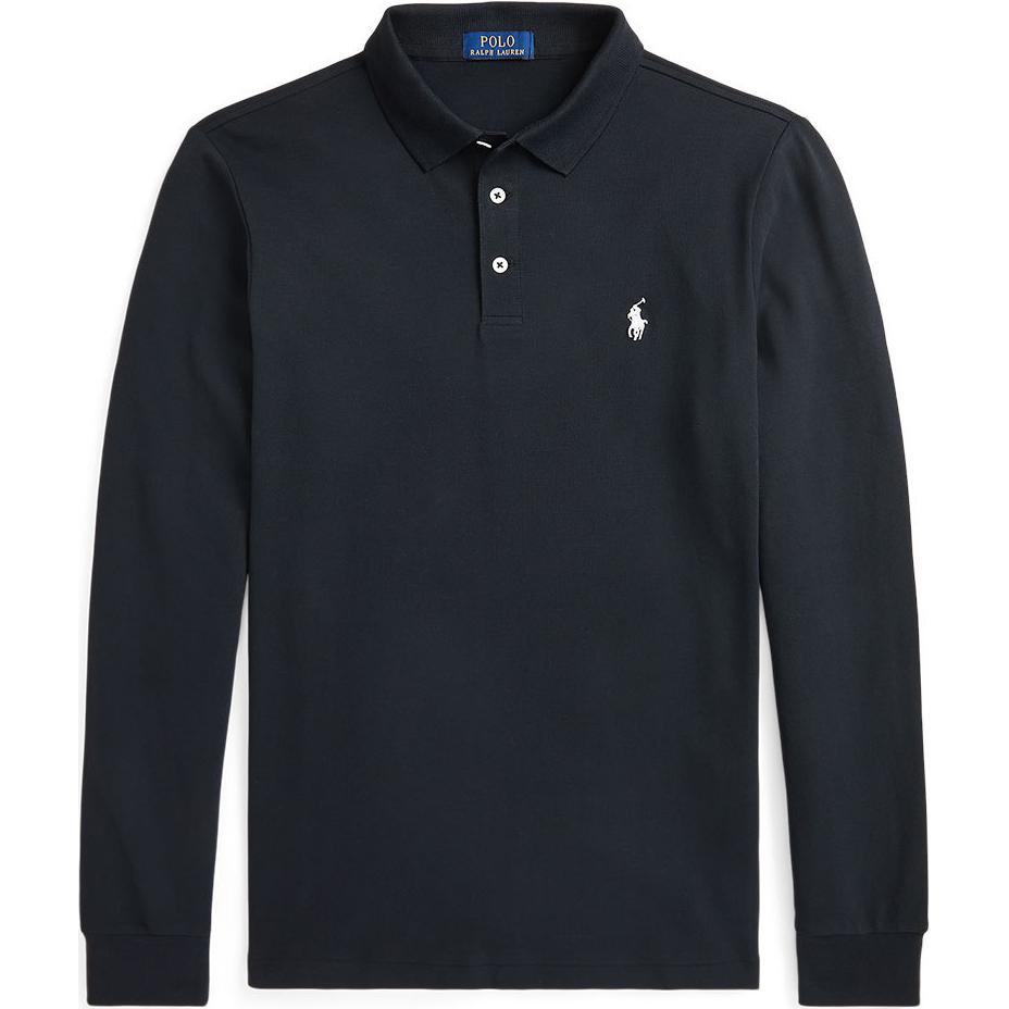 Polo Ralph Lauren FW24 Logo Embroidered Ribbed Slim Fit Long Sleeve Polo Shirt Men tops Black MNPOKNI16823927-410