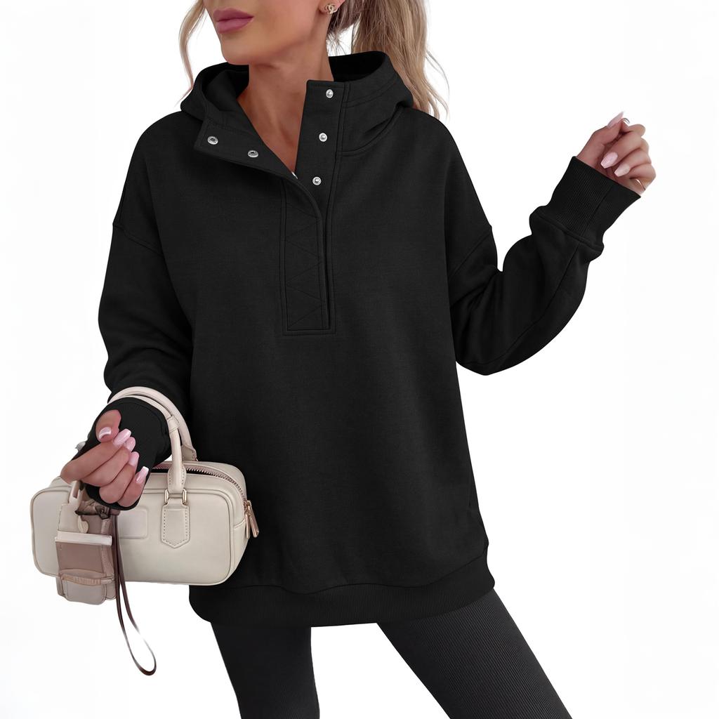 Women's Long Sleeve Hooded Pullover Sweatshirt with Stand Collar