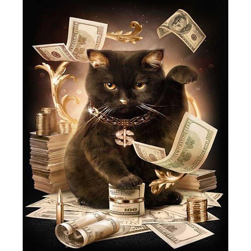 5D DIY Diamond Painting Cat with Tattoos Art Diamond Embroidery Rhinestones Decorations for Home