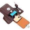 Men's Vertical Leather Phone Waist Pack - Holds Phone, Cigarette Case, Keys - Construction Site Ready with Belt Loop.