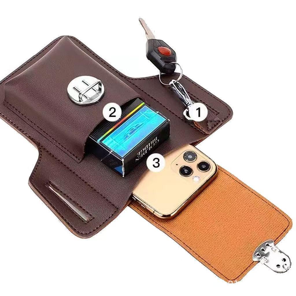 Men's Vertical Leather Phone Waist Pack - Holds Phone, Cigarette Case, Keys - Construction Site Ready with Belt Loop.