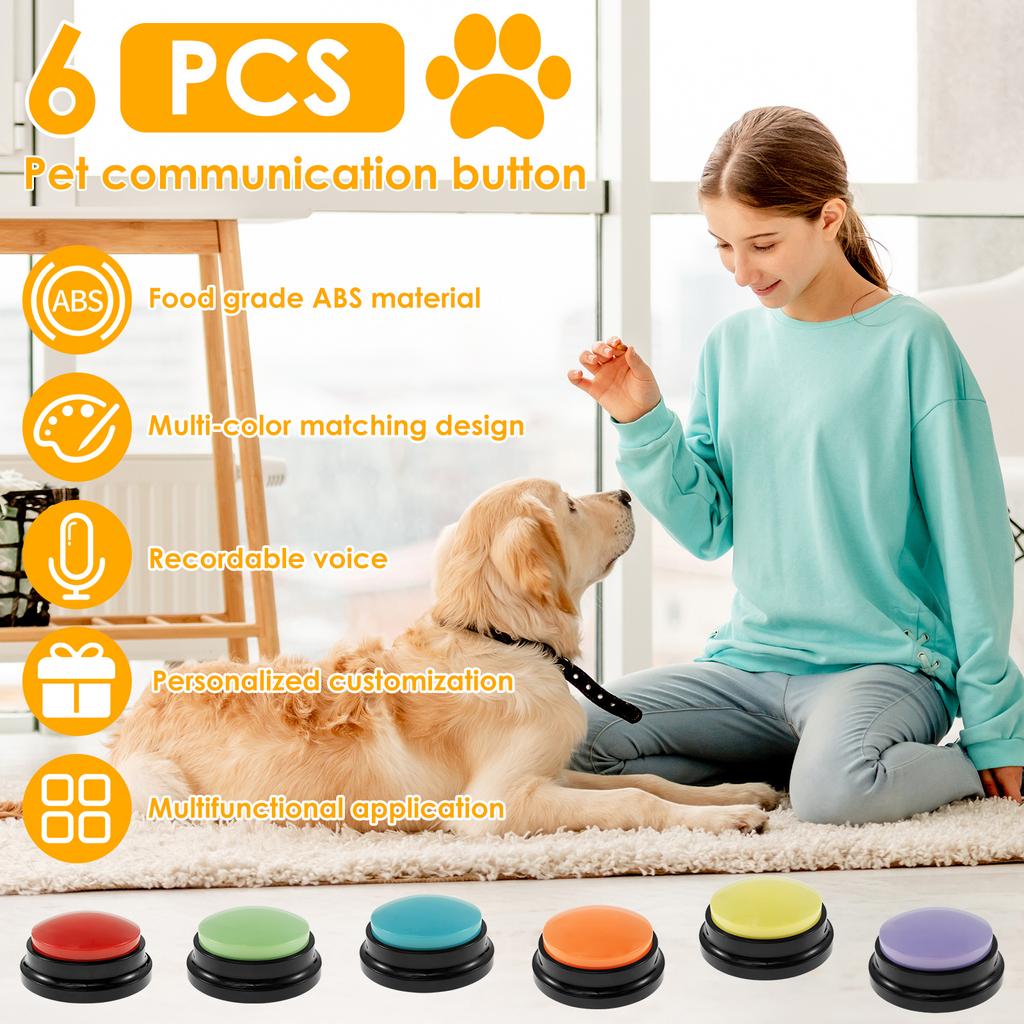 4/6 Pcs Dog Communication Buttons with Nonslip Mat Voice Recording Button for Pet Training Buzzer 30 Second Record Playback