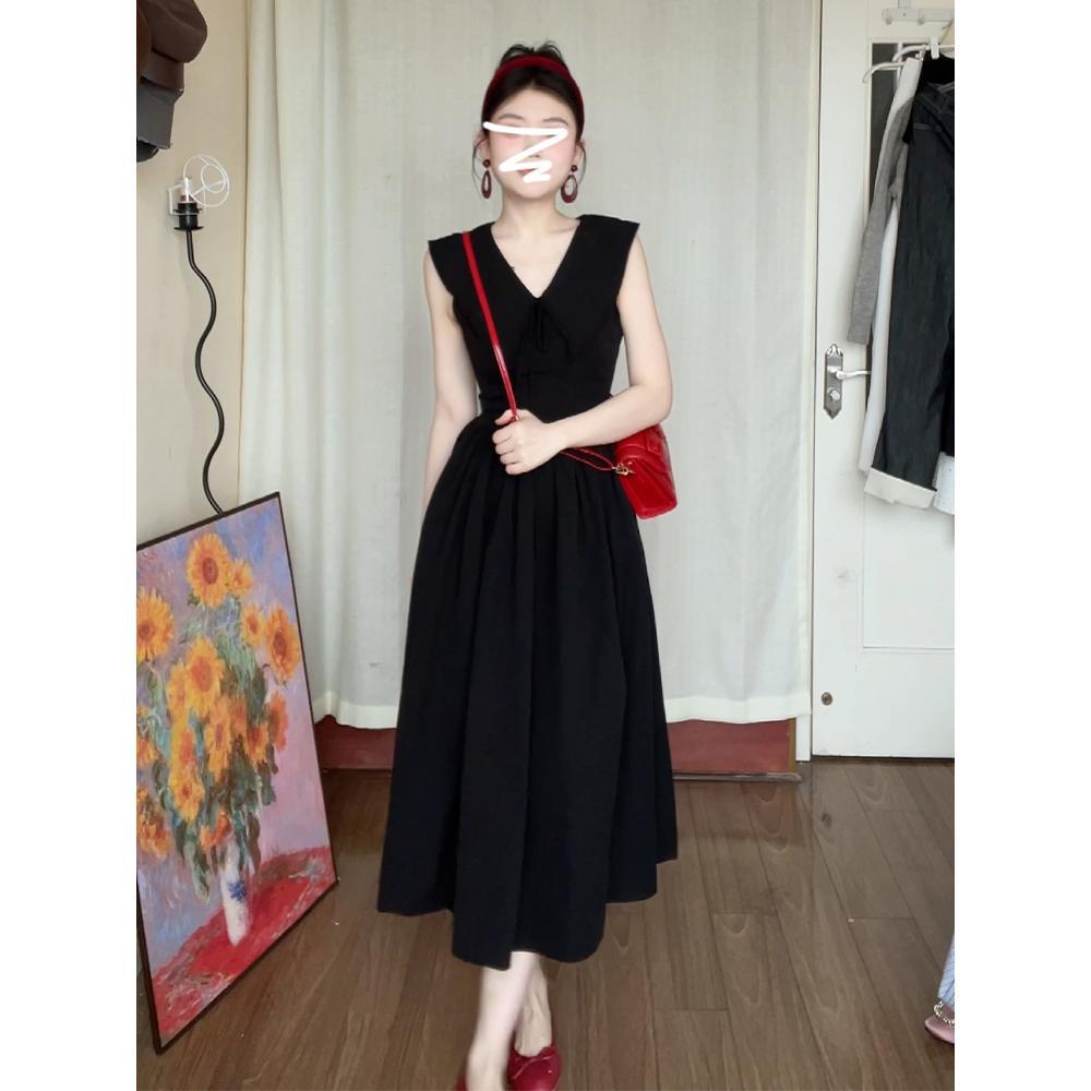 Sleeveless long dress temperament beautiful skirt v-neck black dress children's summer new