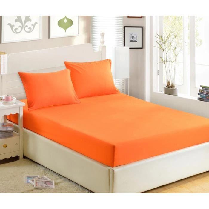 Drap housse - Home Déco - 180x200 cm - 100% coton - Uni - Orange