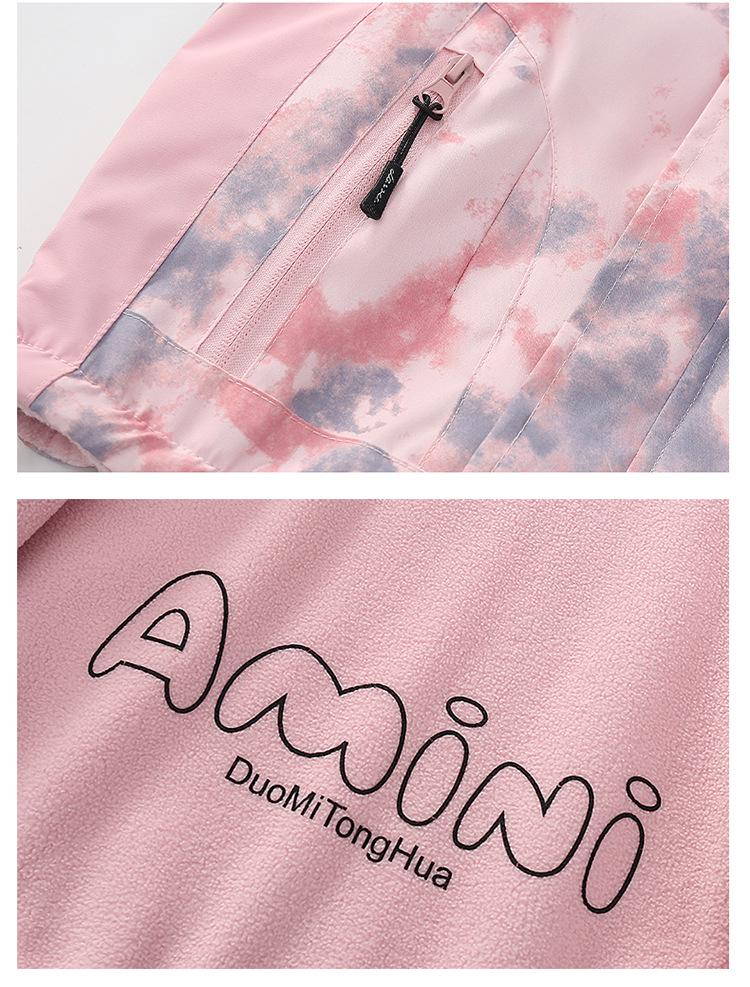 Dwustronna zimowa kurtka z polaru aksamitnego dla dziewcząt - Odwracana wiatrówka dla starszych dzieci, idealna na narty wiosną/jesienią i aktywności na świeżym powietrzu.