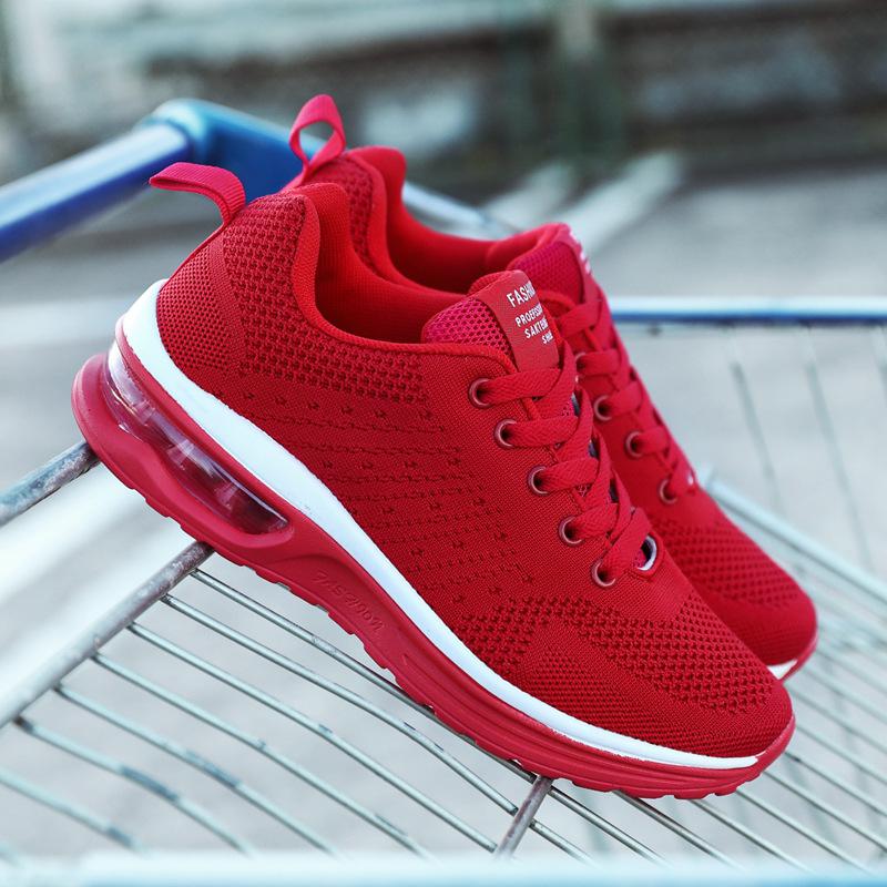 Fashion Air Cushion Running Shoes Ladies Mesh Breathable Walking Shoes for Women Red Sneakers Casual Lightweight Tennis Sports Shoes Man