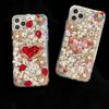 Glitter Rhinestone Phone Case For iPhone 17 16 15 14 13 12 11 Pro Max Air mini 16e 8 7 Plus X XS XR, 3D Crystal Heart Floral Bling Diamond Jewel Cover